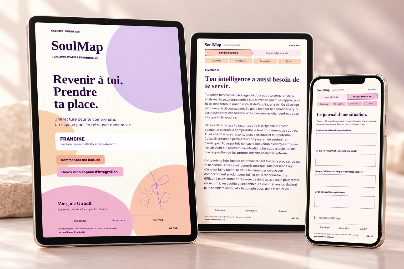 Exemple de SoulMap Personnelle : partie rédigée et carnet interactif sur tablette et téléphone